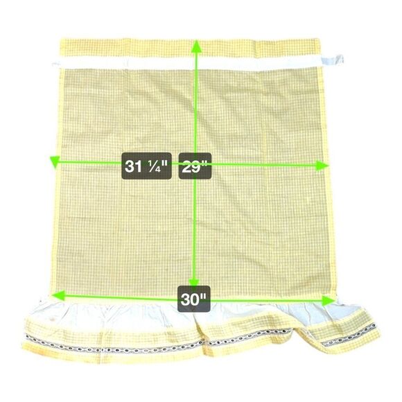 Cottage Core Yellow Gingham Kitchen Curtains Lace Trim Set Sink WIndow Country - Picture 2 of 3